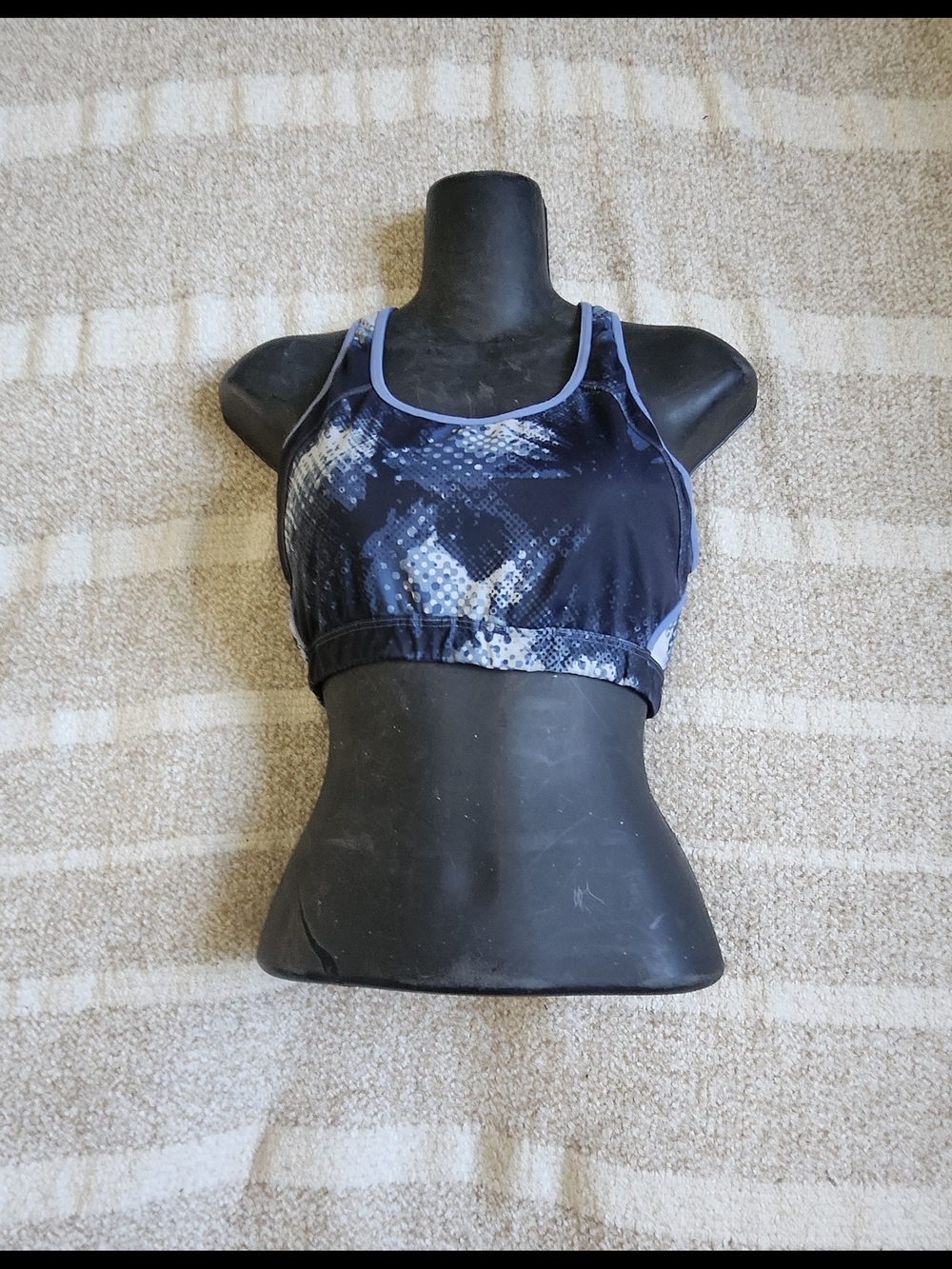 Athleta Navy and Light Blue Patterned Sports Bra
